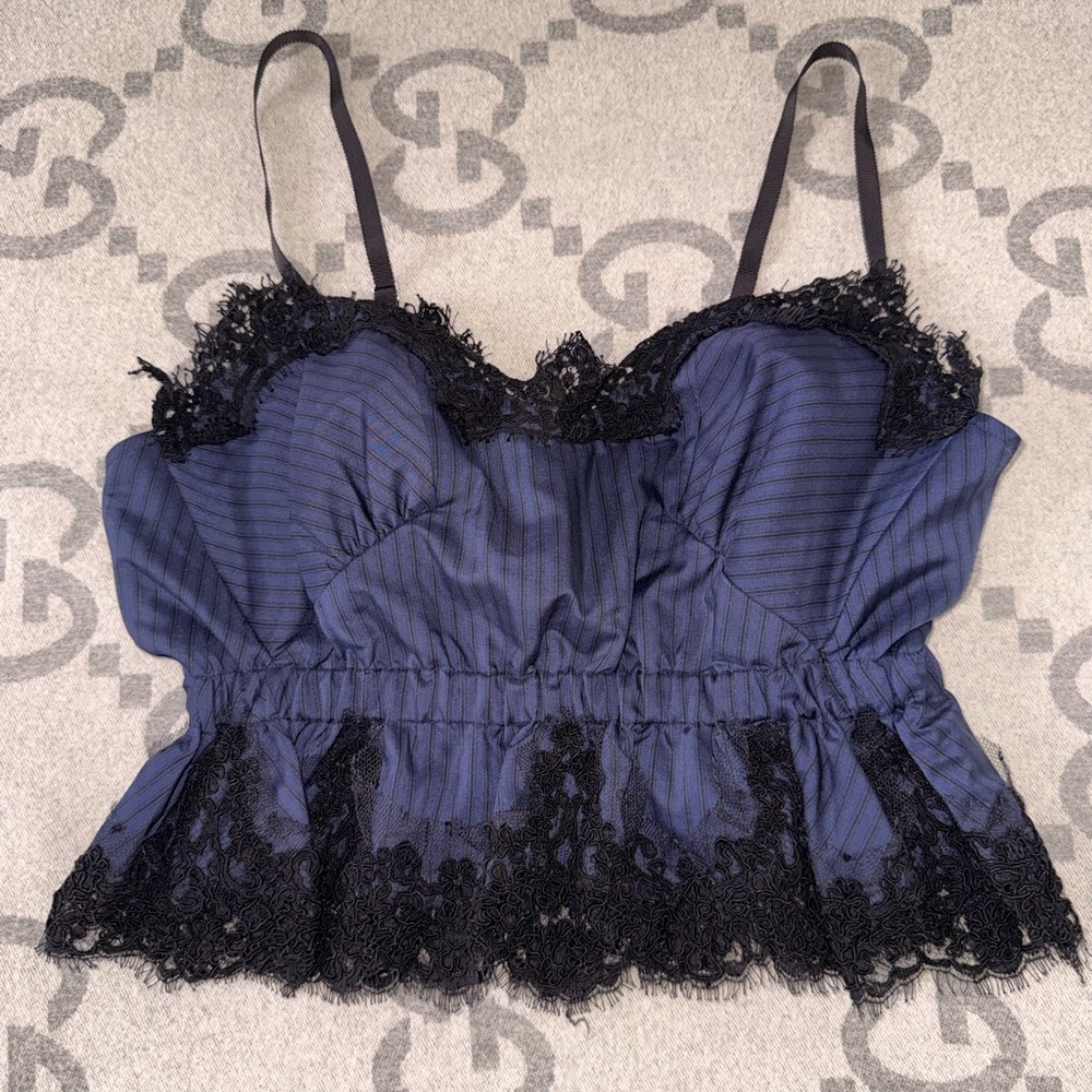 Sacai Lace Trim Satin Camisole - Navy/Black